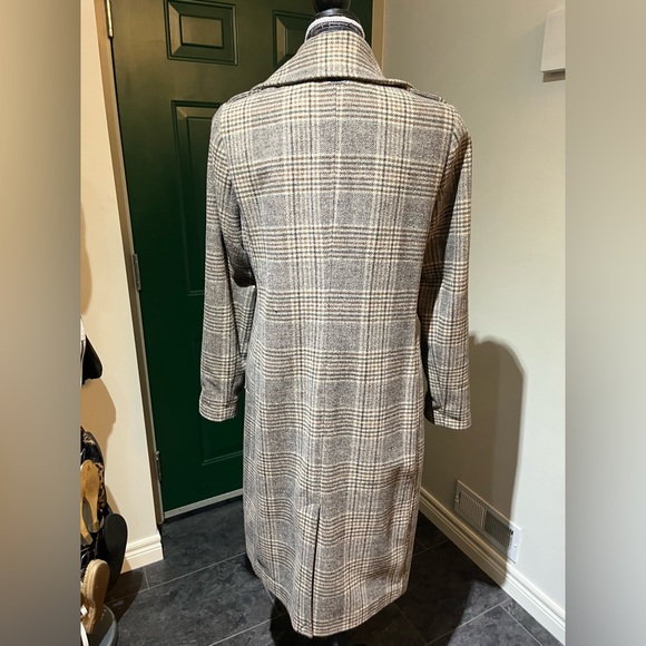 DKNY wool blend plaid coat removable fur collar M - Picture 4 of 12